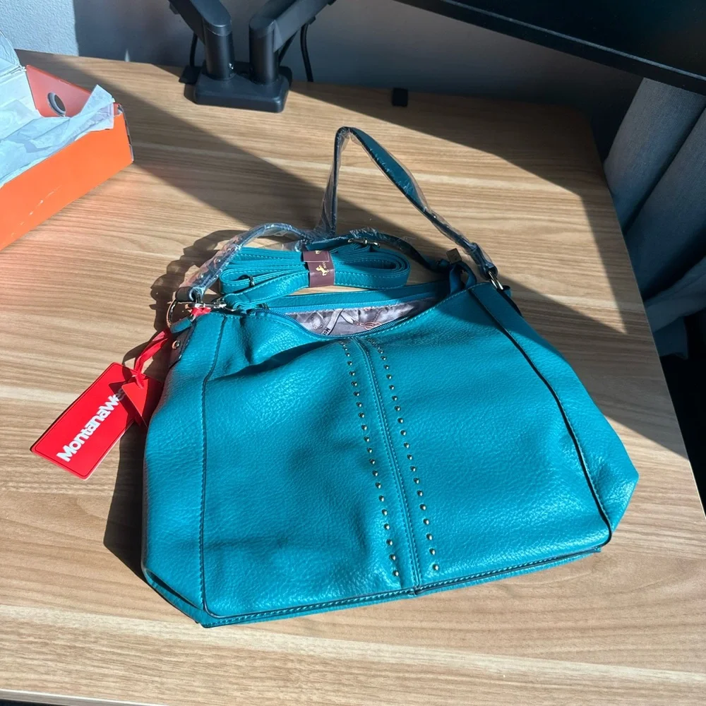 Montana West Teal Studded Shoulder Bag - Picture 1 of 6